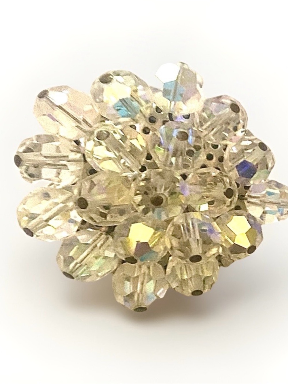 Vintage Crystal Aurora Borealis Cluster Brooch. Silver Back    1.5 “